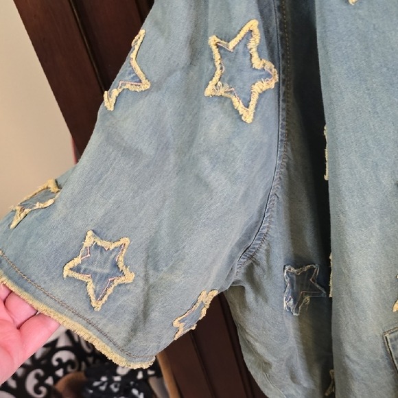 Magnolia Pearl Denim Star Child Rainbow Maxi Kimono Duster Jacket - Picture 11 of 12